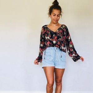 Forever 21 Black Floral Blouse Size S
